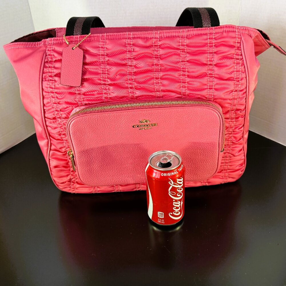 Coach C4093 Court Tote Shoulder Bag Confetti Pink Rouching Nylon w/Leather - Picture 15 of 15